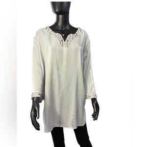 Maggie Barnes White Tunic with Embroidered Accents
